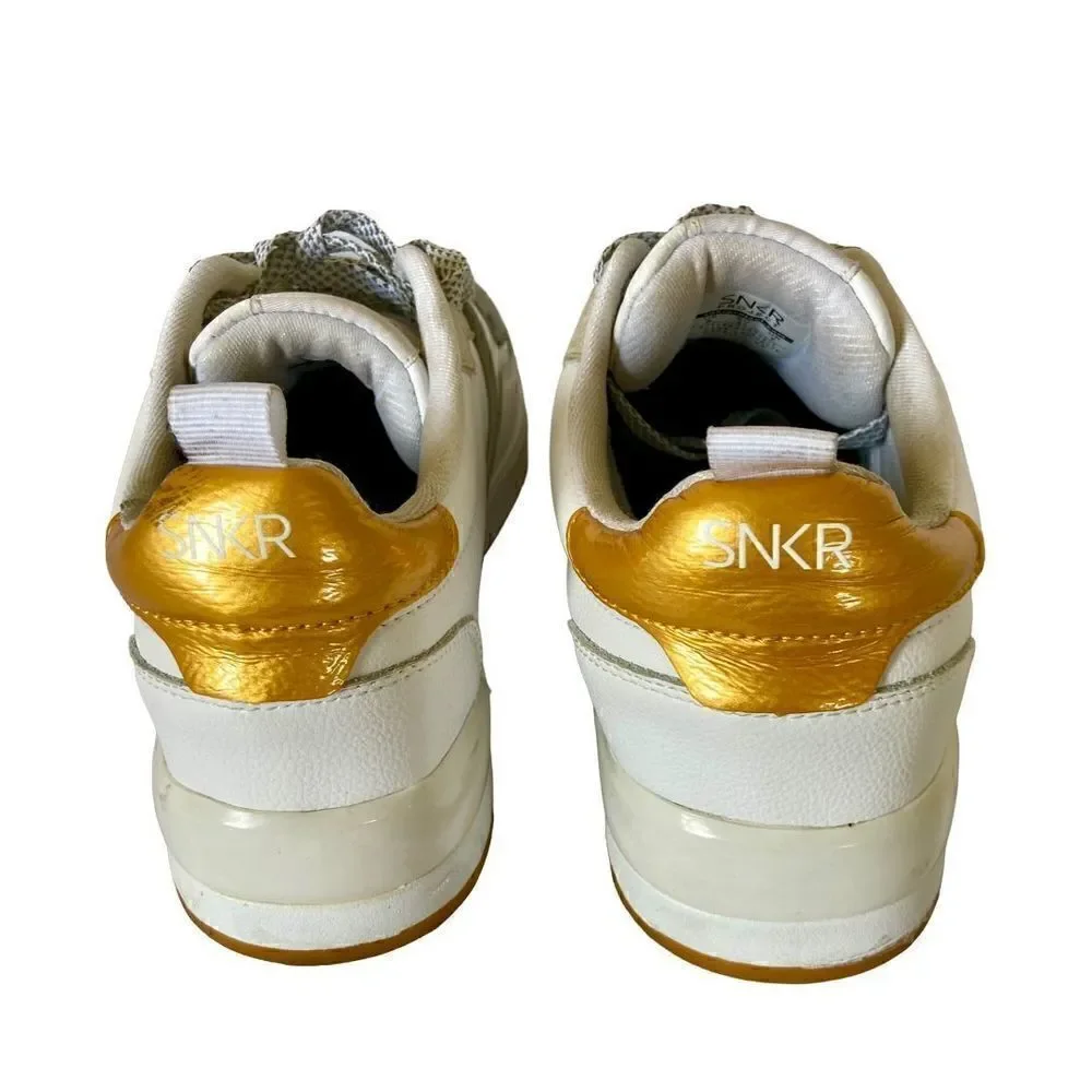 SNKR Project Mens Lafayette Leather Low Top Lace Up, White/Gold Size 8 TV Worn